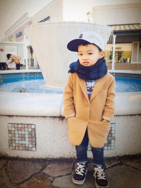 「アイテム（チェスターコート）」を使った、しゅうさん（キッズ・90cm）の冬コーディネート