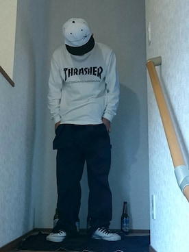 「白キャップ」｜「アイテム（オールインワン・サロペット）」を使った、waka (外村茂男)  さん（メンズ・162cm）の秋コーディネート