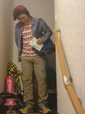 「仮面ライダー部」｜「アイテム（ハンチング/ベレー帽）」を使った、waka (外村茂男)  さん（メンズ・162cm）の秋コーディネート