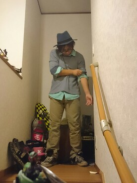 「仮面ライダー部」｜「アイテム（帽子）」を使った、waka (外村茂男)  さん（メンズ・162cm）の秋コーディネート