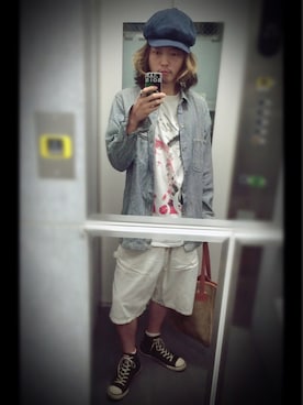 「アイテム（キャスケット、ブルー系）」を使った、ぽんさん（メンズ・175cm）の春コーディネート