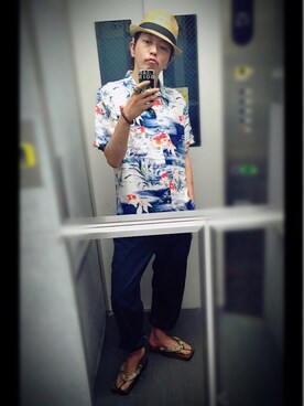 「JOURNAL STANDARD relume（ジャーナルスタンダード　レリューム）のアイテム（ハット）」を使った、ぽんさん（メンズ・175cm）の夏コーディネート