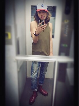 「FAT(エフエイティー)のアイテム(帽子)」を使った、ぽんさん(メンズ・175cm)の夏コーディネート