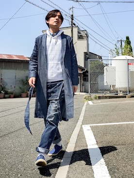 「爽やかコーデ」｜「アイテム（オールインワン・サロペット）」を使った、河上裕馬さん（メンズ・175cm）の春コーディネート