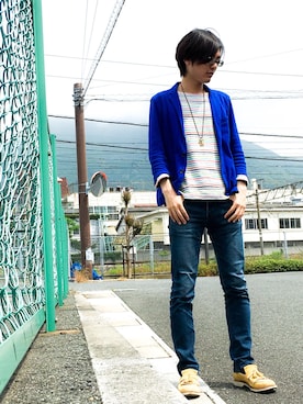 「HERE'S（HERE'S）のアイテム（トップス）」を使った、河上裕馬さん（メンズ・175cm）の春コーディネート