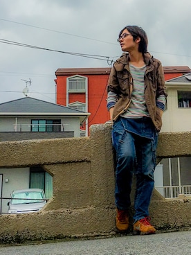 「HERE'S（HERE'S）のアイテム（トップス）」を使った、河上裕馬さん（メンズ・175cm）の夏コーディネート