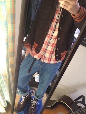 「アイテム（スタジャン、ブラウン系）」を使った、けさん（メンズ・182cm）の秋コーディネート