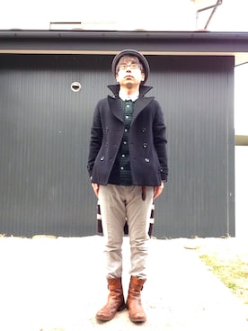 「アイテム（ピーコート）」を使った、hide104さん（メンズ・162cm・30代）の春コーディネート