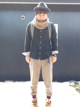 「JUNMEN（ジュンメン）のアイテム（帽子）」を使った、hide104さん（メンズ・162cm）の春コーディネート