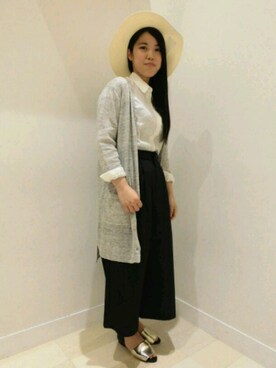 「GLOBAL WORK（グローバルワーク）の【高品質リネン使用】フレンチリネンロングカーディガン7分袖/706781（カーディガン/ボレロ）」を使った、Haya Nagamineさん（レディース・152cm）の春コーディネート