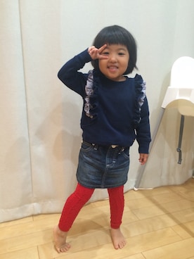 「Lee（リー）のアイテム（デニムスカート）」を使った、miemioさん（キッズ・90cm）の秋コーディネート