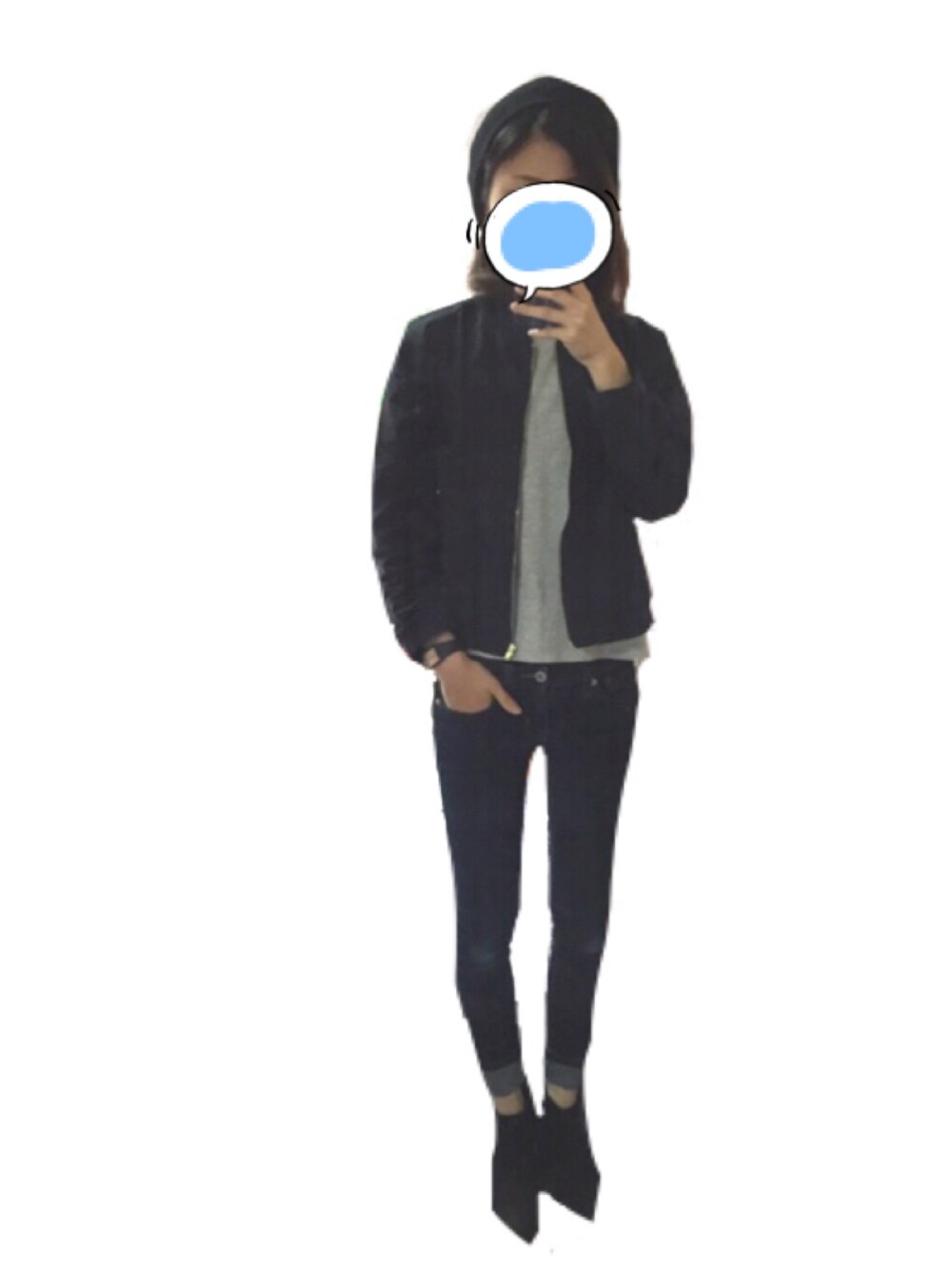 「秋コーデ、カジュアル、楽チンコーデ、GU、ブーツ、休日スタイル、シンプル、デニムパンツ、moussy、ベレー帽」｜「MOUSSYのWestern Ankle Boots（ブーツ、ブラック系）」を使った、ashibaさん（レディース・158cm）の秋コーディネートの1枚目の写真