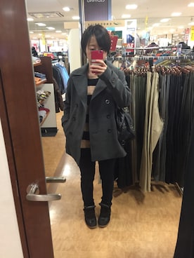 「Honeys（ハニーズ）のアイテム（ピーコート）」を使った、クロソラさん（レディース・154cm）の冬コーディネート