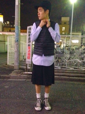 「ノーカラー」｜「アイテム（ダウンベスト）」を使った、yopeさん（メンズ・174cm）の秋コーディネート
