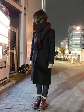 「赤チェック」｜「アイテム（チェスターコート）」を使った、yopeさん（レディース・152cm）の秋コーディネート