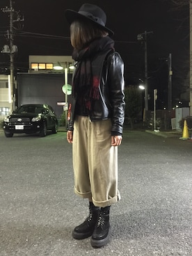「厚底」｜「アイテム（ライダースジャケット）」を使った、yopeさん（レディース・152cm）の春コーディネート