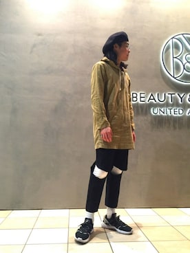 「THREE BLIND MICE（スリーブラインドマイス）のアイテム（帽子）」を使った、yopeさん（メンズ・174cm）の冬コーディネート