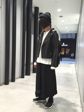 「花見」｜「アイテム（ライダースジャケット）」を使った、yopeさん（レディース・152cm）の春コーディネート