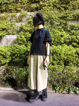 「YAECA」｜「アイテム（ハンチング/ベレー帽）」を使った、yopeさん（レディース・152cm）の秋コーディネート