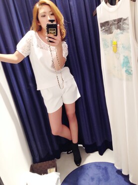 「アイテム（Tシャツ/カットソー、ホワイト系）」を使った、RURI KAJIさん（レディース・158cm）の夏コーディネート