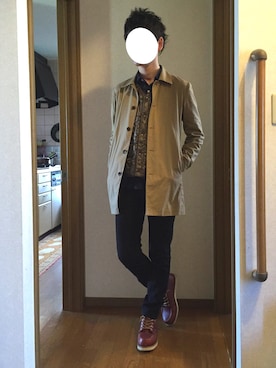 「アイテム（ステンカラーコート）」を使った、k-youさん（メンズ・172cm・10代）の冬コーディネート