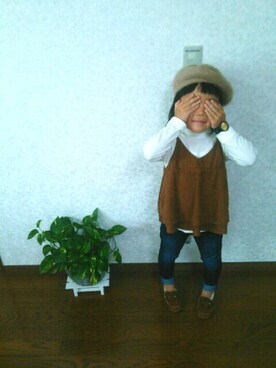 「ROPE' PICNIC（ロペピクニック）のアイテム（ハンチング/ベレー帽）」を使った、U-na♡さん（キッズ・110cm）の秋コーディネート