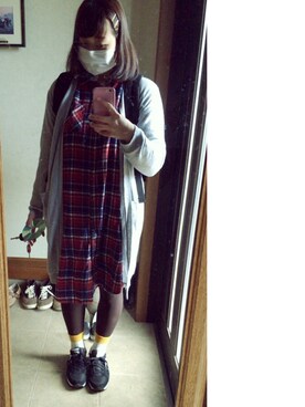 「ソックス」｜「アイテム（シャツワンピース）」を使った、マ イさん（レディース・157cm）の冬コーディネート