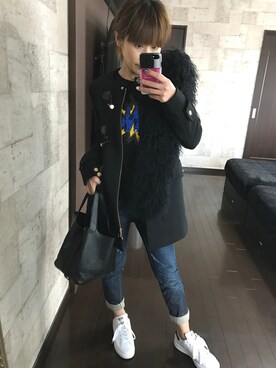 「スパンコール」｜「アイテム（ピーコート）」を使った、RINOんさん（レディース・153cm）の秋コーディネート