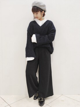 「ジーナシス」｜「アイテム（ハンチング/ベレー帽）」を使った、山形真理さん（レディース・156cm）の秋コーディネート