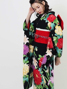 「アイテム（浴衣）」を使った、hataoriさん（レディース・164cm）の冬コーディネート