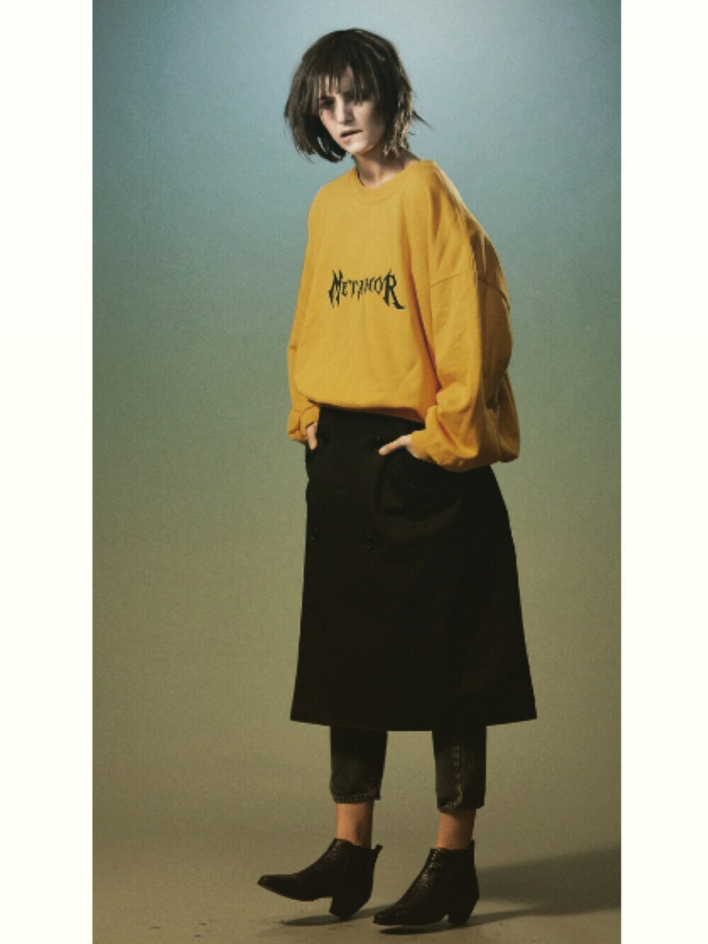 「Metaphor…、WOMEN、mode、2016AW」｜「Metaphor…のアイテム（スウェット、イエロー系）」を使った、Metaphor…さん（レディース・176cm）の春コーディネートの1枚目の写真