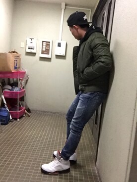 「DOWBL（ダブル）のアイテム（ミリタリージャケット）」を使った、N.Hさん（メンズ・166cm）の冬コーディネート
