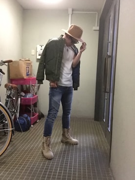 「DOWBL（ダブル）のアイテム（ミリタリージャケット）」を使った、N.Hさん（メンズ・166cm）の春コーディネート