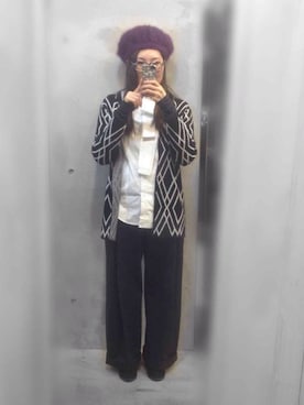 「アイテム（キャスケット、パープル系）」を使った、のび子さん（レディース・165cm）の冬コーディネート