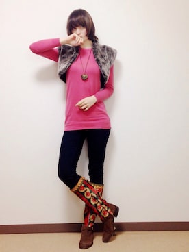 「Desigual（デシグアル）のアイテム（ブーツ）」を使った、ﾋﾞｵさん（レディース・170cm）の冬コーディネート
