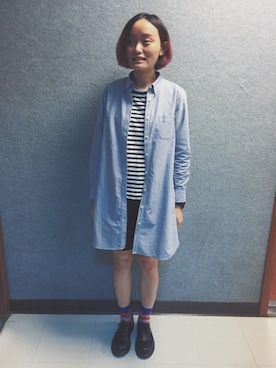 「Dr. Martens（ドクターマーチン）のDr.Martens (ドクターマーチン)/1461 3EYE GIBSON SHOES（その他シューズ）」を使った、Hsuanさん（レディース・172cm）の夏コーディネート