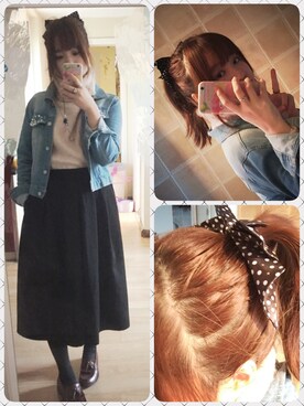 「school」｜「アイテム（デニムジャケット）」を使った、リュテさん（レディース・158cm）の冬コーディネート