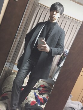 「YEVS（イーブス）のアイテム（スラックス）」を使った、ともさん（メンズ・174cm）の冬コーディネート