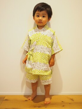 「アイテム（浴衣、グリーン系）」を使った、hareさん（キッズ・90cm）の夏コーディネート