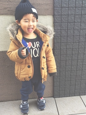 「abcd（ナシ）のアイテム（ダウンジャケット/コート）」を使った、ryoさん（キッズ・90cm）の冬コーディネート