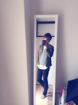 「RAGEBLUE（レイジブルー）の＜トレンドのロング丈＞ワッフルロングカットソー/733404（Tシャツ/カットソー）」を使った、健太郎さん（メンズ・165cm）の秋コーディネート