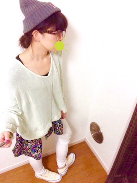 「グレーニット帽」｜はるたさん（レディース・153cm）の春コーディネート