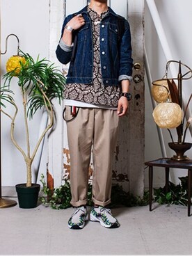 「撮影」｜「アイテム（デニムジャケット）」を使った、shuugさん（メンズ・176cm）の冬コーディネート