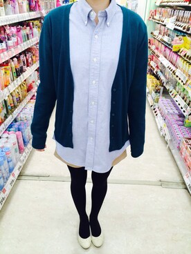 「ユーズドのシャツワンピ（ワンピース、ブルー系）」を使った、あきほさん（レディース・159cm）の春コーディネート