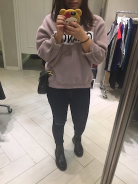 「TOPSHOP（トップショップ）のTopshop Moto 'Jamie' Ripped Skinny Jeans (Navy Blue)（デニムパンツ、ブルー系）」を使った、SSunny^_^amnosさん（レディース・163cm）の冬コーディネート