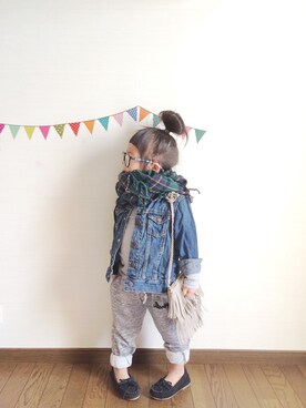 「スウエットパンツ」｜「アイテム（デニムジャケット）」を使った、*aoさん（キッズ・90cm）の冬コーディネート