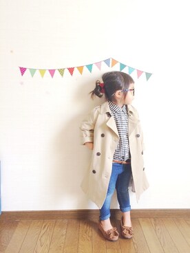 「アイテム（トレンチコート）」を使った、*aoさん（キッズ・90cm）の春コーディネート