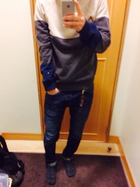 「Arnold Palmer（アーノルドパーマー）のアイテム（ニット/セーター、ベージュ系）」を使った、ひさん（メンズ・169cm）の秋コーディネート