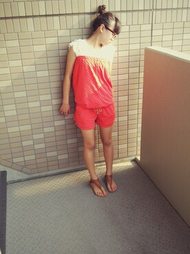 「Ray BEAMS（レイビームス）のアイテム（オールインワン・サロペット）」を使った、Ring'sさん（キッズ・145cm）の夏コーディネート