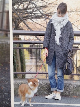 「ノームコア」｜「アイテム（その他アウター）」を使った、菅千代美(すがちよみ)さん（レディース・170cm）の冬コーディネート